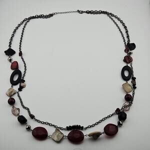 Double Strand Mixed Media Statement Necklace Artsy Natural Earth Tone Bohemian